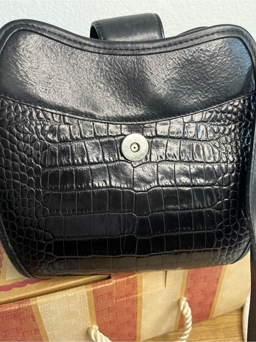NOS Vintage Brighton Poppy Black Croc Embossed Leather Shoulder Bag H3053 NWOT - Picture 13 of 13